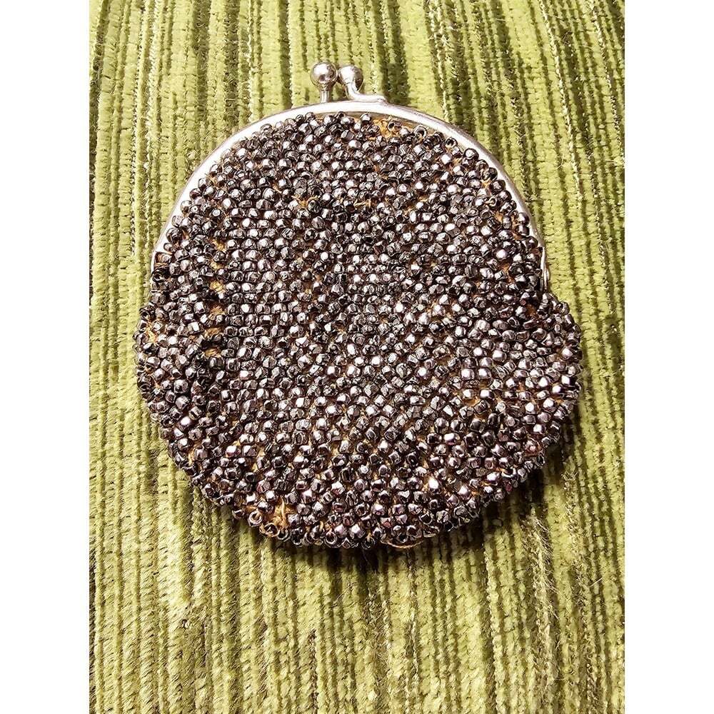 Antique Coin Purse, Silver Beading, Kiss Clasp, Tiny Wallet